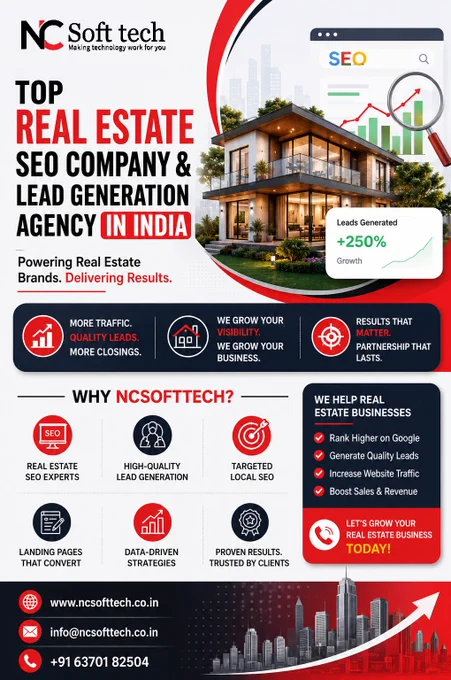 Top Real Estate SEO Company & Lead Generation Agency in India | Why NCSofttech?


🏡 Top Real Estate SEO Company & Lead Generation Agency in India

Stop chasing leads. Start closing deals.

✅ Higher Google Rankings
✅ Qualified Property Buyers & Investors
✅ Targeted Lead Generation Campaigns
✅ Increased Site Visits & Project Enquiries
✅ Better ROI on Marketing Spend

Whether you're a builder, developer, broker, or real estate company, our proven SEO and lead generation strategies help you attract high-intent buyers and boost property sales.

#NCSofttech #DigitalMarketing #AdvertisingAgency #Branding #BusinessGrowth #SocialMediaMarketing #SEOCompany #RealEstateSEO #LeadGenerationAgency

To know more:

📞 Call:  91-6370182504
📧 Email: info@ncsofttech.co.in
🌐 Website: https://www.ncsofttech.co.in/real-estate-seo-strategy