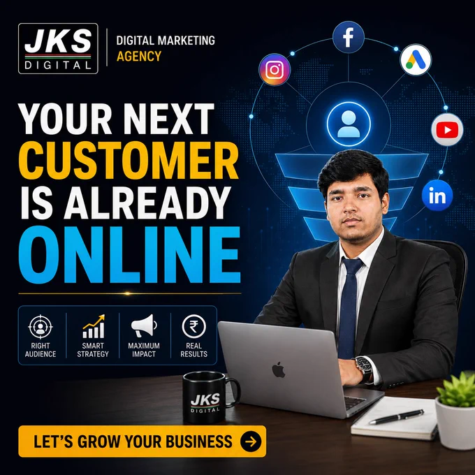 📱 Your Next Customer Is Already Online. The real question is — can they find YOU?



Every day, thousands of people are searching, scrolling, comparing, and making buying decisions online.



If your business is not visible… your competitors are getting those customers.

Digital Marketing is no longer optional — it’s how modern businesses grow.

At JKS Digital, we help businesses turn online attention into real growth 



through:



🎯 Right Audience Targeting

📈 Smart Growth Strategies

📣 Maximum Brand Impact

💰 Measurable Results



From Social Media Marketing to Paid Ads, SEO, Content Strategy, and Performance Marketing — we focus on building systems that bring opportunities, not just impressions.



Your next customer is already online.

Now it’s time to make sure they discover your business first.



🚀 Let’s grow your business together.



📩 DM us to get started

📞 Contact:  91 8860336294

🌐 Website: jksdigital.in



#DigitalMarketing #DigitalMarketingAgency #DigitalMarke