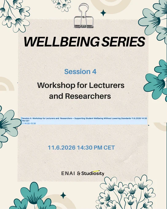 Floral-themed poster for a wellbeing workshop designed for lecturers and researchers. Includes date and time for the event.