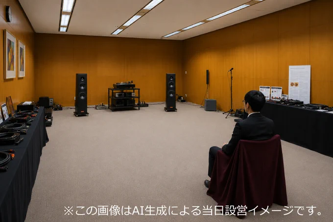 今年のオヤイデ電気ブースは、㈱エレクトリ様提供のMAGICO A3スピーカーとHEGEL H600プリメインアンプを使用した総額800万円のオーディオシステムをセットアップします。
さらに、6/19(金)プレミアムデー限定企画としてスイートスポットの中心に椅子を一脚だけ配置し、このシステムを独占して鑑賞いただける企画をご用意しました。

もし音源(レコードor CD)を持参いただいた場合はその1曲と、弊社スタッフが厳選した”耳福レコード”から1曲(持参なしの場合は2曲)の計2曲(各曲5分程度)を鑑賞できる、今回だけの贅沢な体験となります。

※6/19(金)プレミアムデーは入場料￥1,100(税込)が必要となります。（要事前登録・当日チケット無し）