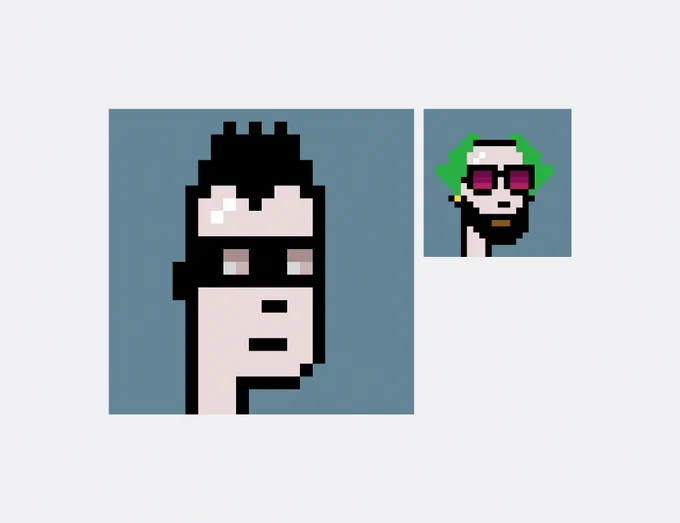 Grid of 0x5afe…34e8's 2 CryptoPunks, with 1 newly acquired punk enlarged.
