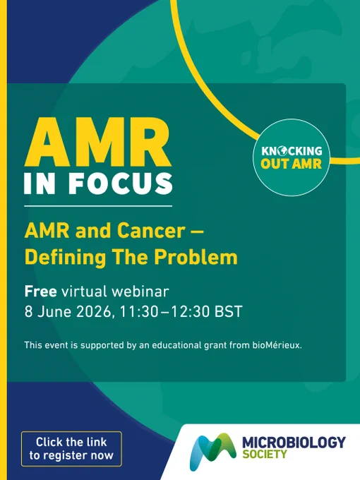 Virtual webinar on AMR and cancer titled 'Defining The Problem' scheduled for 8 June 2026, hosted by Microbiology Society.