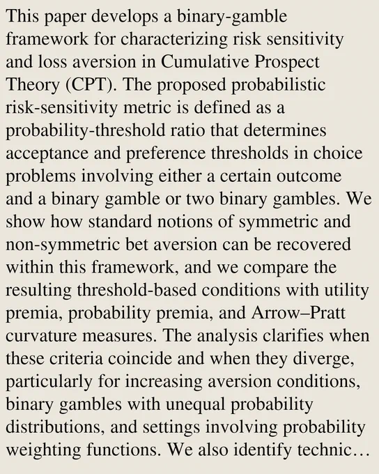 This paper develops a binary-gamble framework for characterizing risk sensitivity and loss aversion in Cumulative Prospect Theory (CPT). The proposed probabilistic risk-sensitivity metric is defined as a probability-threshold ratio that determines acceptance and preference thresholds in choice problems involving either a certain outcome and a binary gamble or two binary gambles. We show how standard notions of symmetric and non-symmetric bet aversion can be recovered within this framework, and we compare the resulting threshold-based conditions with utility premia, probability premia, and Arrow–Pratt curvature measures. The analysis clarifies when these criteria coincide and when they diverge, particularly for increasing aversion conditions, binary gambles with unequal probability distributions, and settings involving probability weighting functions. We also identify technical restrictions that arise when CPT-utility functions are used to represent loss aversion at the reference point.