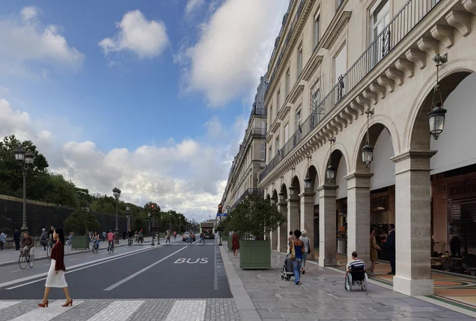 Image de sythèse du projet d'aménagement de la rue de Rivoli défendu par Rachida Dati dès novembre 2025.