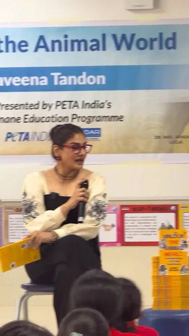 Raveena Tandon interacting at the reading book session for children 