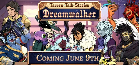 Artwork for Tavern Talk Stories: Dreamwalker showing several characters belonging to a range of fantasy races gathered around a bar. 