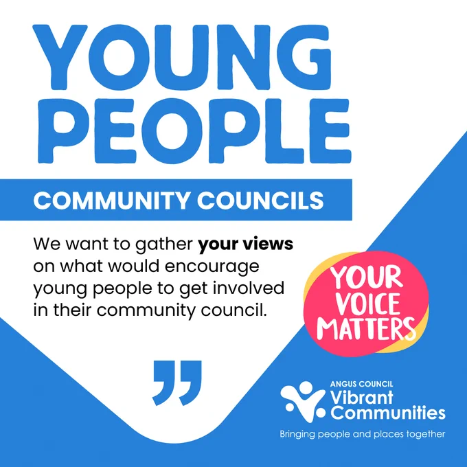 Graphic asking for young people's views on community council involvement. "YOUR VOICE MATTERS".