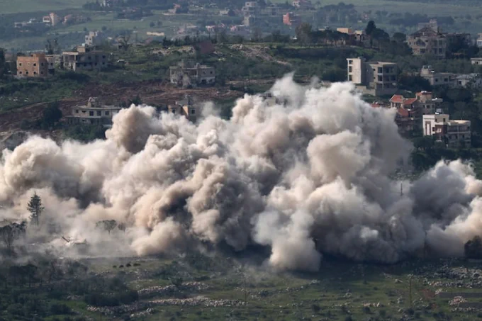 Israeli military demolition operations in the village of Taybeh, in southern Lebanon, on April 27