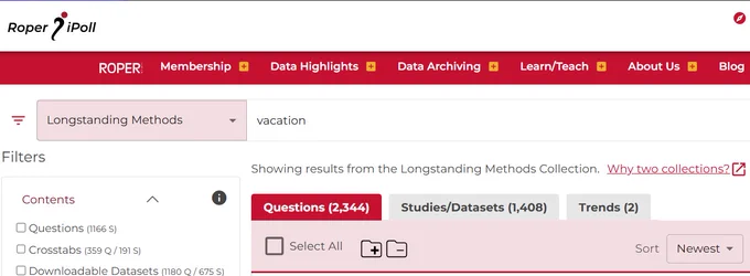 screenshot of search results in Roper iPoll