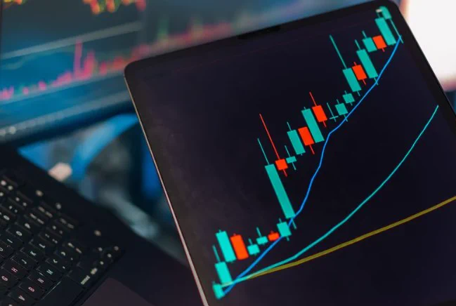 A laptop showing a graph