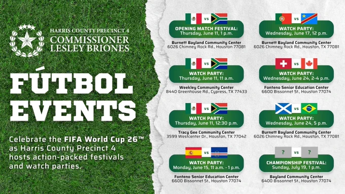 Celebrate the FIFA World Cup 26™ as Harris County Precinct 4 hosts action-packed festivals and watch parties.