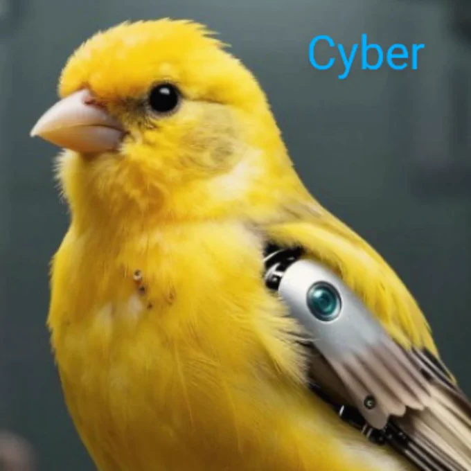 AI generated image by Venice AI

Zoomed-in close up of a yellow canary with an augmented cybernetic wing, and text added to image saying "Cyber".
