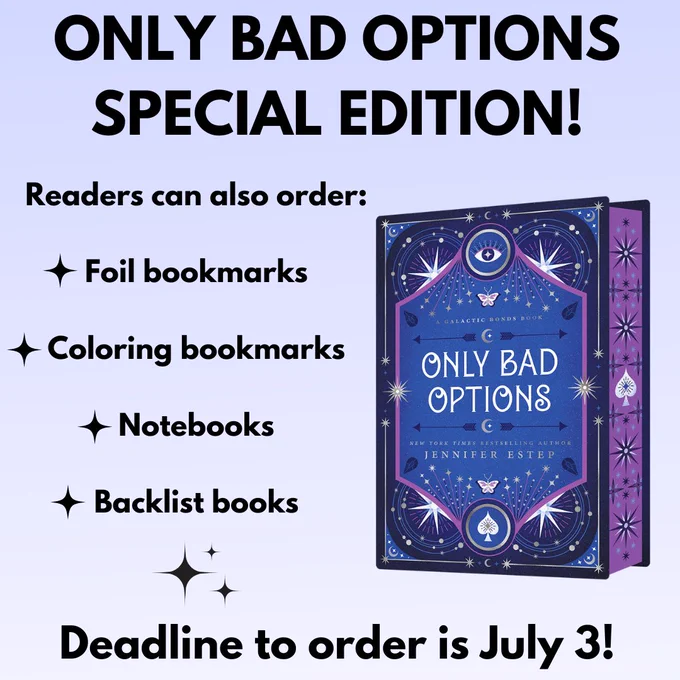 Info box for ordering special edition of Only Bad Options with 3D book cover