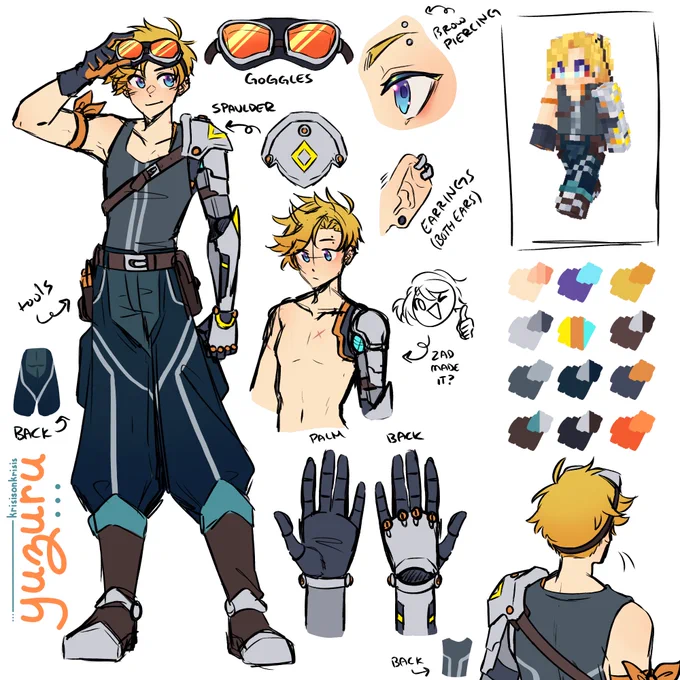 mechanic design of yu q wilson for the minecraft eternal modpack, with a matching minecraft skin