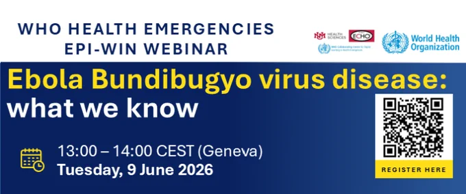 The webinar is entitled "Ebola Bundibugyo virus disease: What We Know."  A QR Code is provided for registration. 