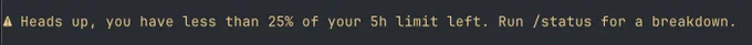 Codex telling me I have 25% left in my allotted 5 hours.