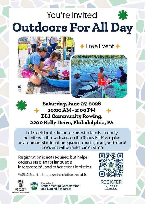 A flyer for Philadelphia's Outdoors for All Day on June 27th. 