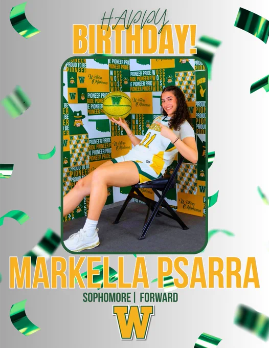 A birthday graphic for incoming Sophomore transfer Markella Psarra