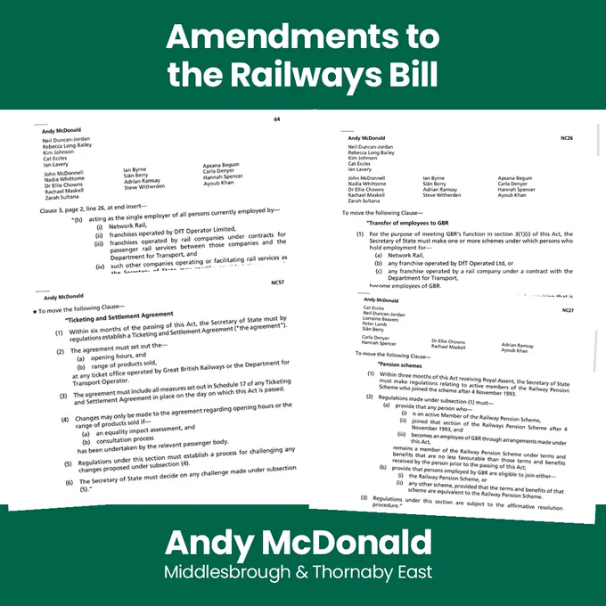 Image showing Andy McDonald amendments to the Railways Bill.