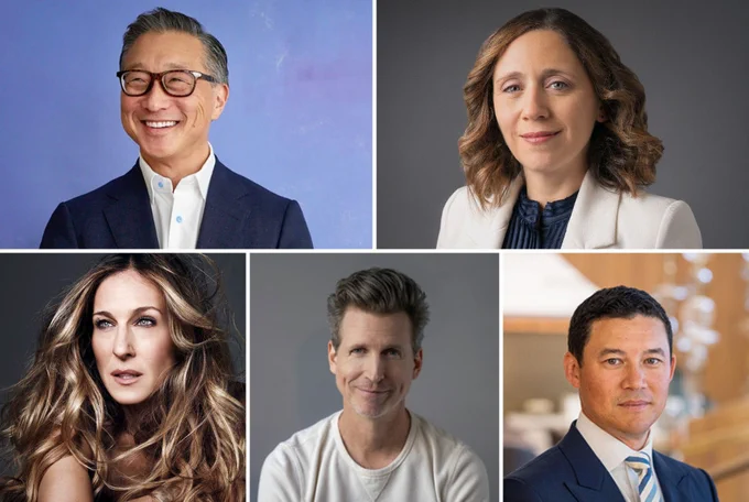 Northwestern graduation speakers (clockwise from upper left): Emil Kang, Julie Pace, Jamie Sahara, Josh Meyers and Sarah Jessica Parker.