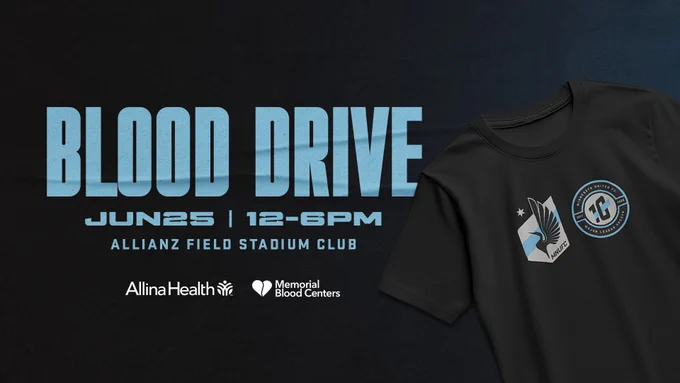 Blood Drive
June 25, 12-6 pm
Allianz Field Stadium Club