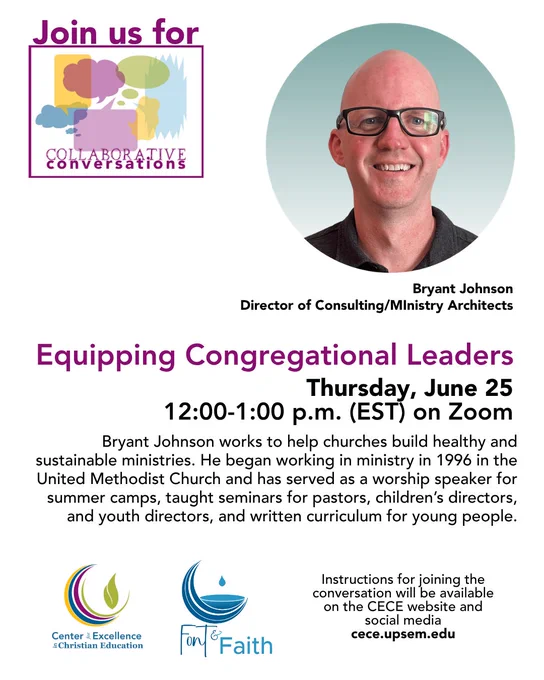 Promotional flyer for an online event featuring Bryant Johnson, focused on helping churches develop sustainable ministries. Includes event details and speaker information.