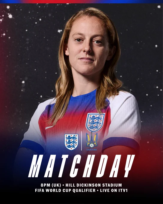 England vs Ukraine. Matchday. 8pm (UK). Hill Dickinson Stadium. FIFA World Cup qualifier. Live on ITV1. 