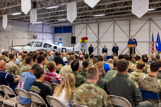 The U.S. Air Force Academy Superintendent speaks during the 306 FTG Change of Command Ceremony at the U.S. Air Force Academy.
