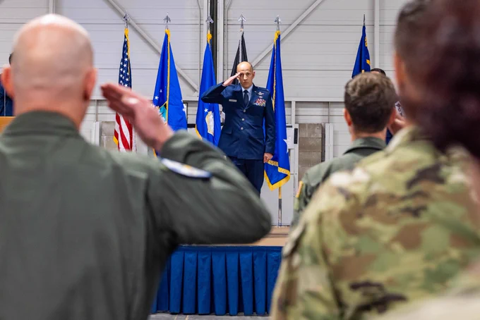 A U.S. Air Force Academy Colonel salutes during the 306 FTG Change of Command Ceremony at the U.S. Air Force Academy.