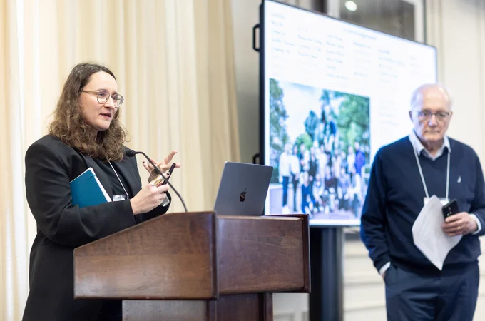 Bianca Dumitrascu and Simon Tavare at the IICD Symposium on AI and Computation.