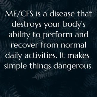ME/CFS is a disease that destroys your body's ability to perform and recover from normal daily activities. It makes simple things dangerous.