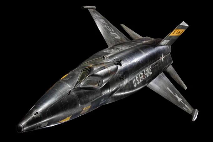 North American X-15, a black spaceplane with US Air Force written on the side and wings.
