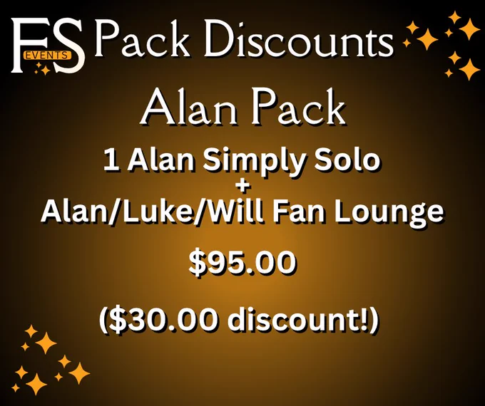 Alan Pack

1 Alan Simply Solo
 
Alan/Luke/Will Fan Lounge

$95.00

($30.00 discount!)