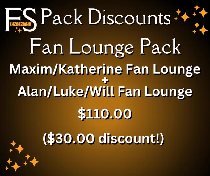 Fan Lounge Pack

Maxim/Katherine Fan Lounge
 
Alan/Luke/Will Fan Lounge

$110.00

($30.00 discount!)