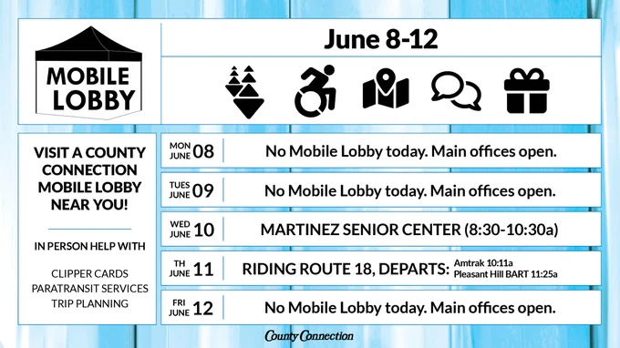 Mobile lobby locations June 8 - June 12.