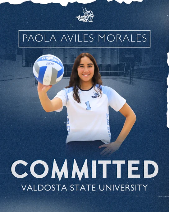 Graphic of volleyball player, Paola Aviles Morales, announcing commitment to Valdosta State University.
