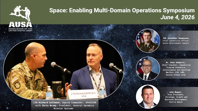 General Dynamics Mission Systems President Chris Brady moderates a panel with Lieutenant General Richard Zellmann, Deputy Commander of United States Space Command, at the AUSA Greater Los Angeles Chapter Space: Enabling Multi-Domain Operations Symposium on June 4, 2026. Panelists include Colonel Alexander Rasmussen, Chief Capability Officer of the Space Development Agency; Mr. Mike Schwartz, Chief Engineer for the Capability Program Executive for Intelligence and Spectrum Warfare at the United States Army; and John Wagner, Vice President of Strategy, Growth and Business Development at Sierra Space. Association of the United States Army event focused on space-enabled multi-domain operations, defense technology, and military space strategy.

GDMissionSystems.com