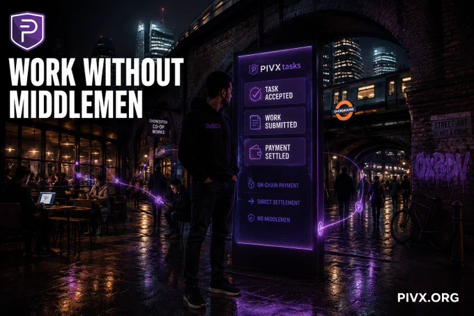 0xBDV beside an on-chain gig payment system in London as PIVX powers direct crypto settlement without middlemen.