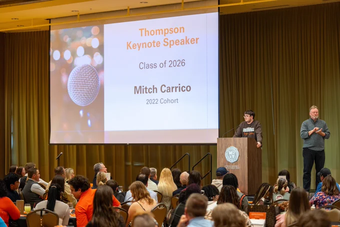  Mitch Carrico delivers the keynote address at the Thompson End of Year celebration