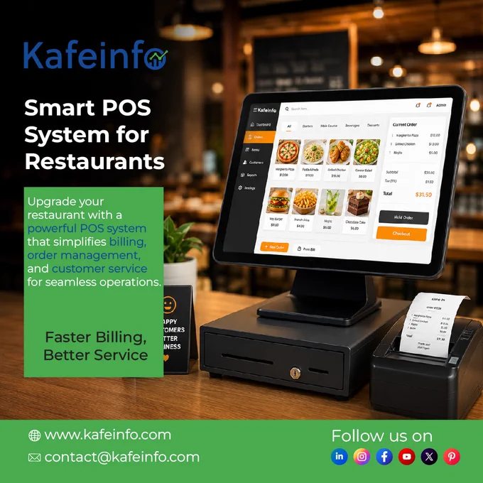 Transform Your Restaurant with Kafeinfo Smart POS

Speed up service, simplify billing, and manage orders effortlessly with Kafeinfo Smart POS. Designed for modern restaurants, our all-in-one solution helps you deliver a better customer experience while keeping operations smooth and efficient.

🍽️ Faster Billing. Better Service. Smarter Growth.
📩 contact@kafeinfo.com
🌐 www.kafeinfo.com
App Store: https://lnkd.in/geT2auxS
Play Store: https://lnkd.in/gWPYtnVR

#Kafeinfo #SmartPOS #RestaurantPOS #RestaurantSoftware #RestaurantManagement #FoodTech #RestaurantTechnology #POSSystem #RestaurantOperations #BillingSoftware #OrderManagement #CustomerExperience #RestaurantAutomation #RestaurantOwners #CafeManagement