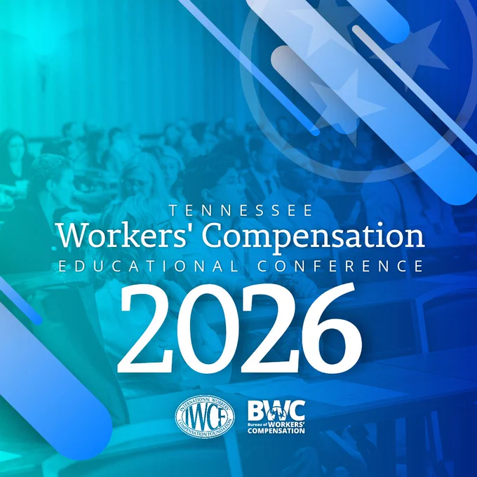 Graphic promoting the Tennessee Workers’ Compensation Educational Conference 2026, featuring an audience seated in a conference room with overlaid text and logos.