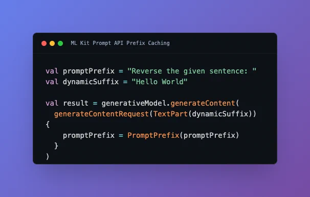 Kotlin code snippet structuring a generative AI prompt.