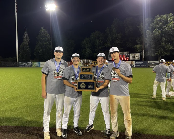 a photo of the FGCU club baseball team holding a trophy