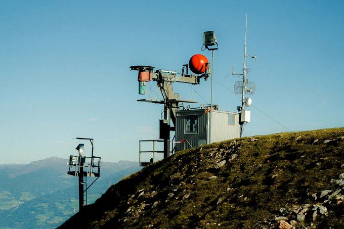 An environmental monitoring station on a mountainside