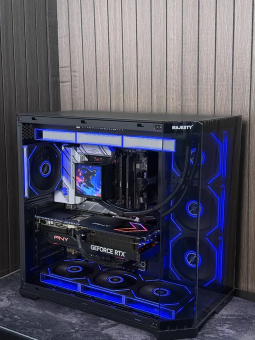 Ryzen 7 7800x3d
Pny Rgb Epic-X Rtx 5070 TI 16GB OC
Asus Rog Strix B650-A 
DDR5 32GB G.Skill X5 Flare 6000mhz cl36
2TB XPG 
Thermalright Peerless Vision 360mm
Majesty 750w gold 
Majesty Mid Mavera Pro
