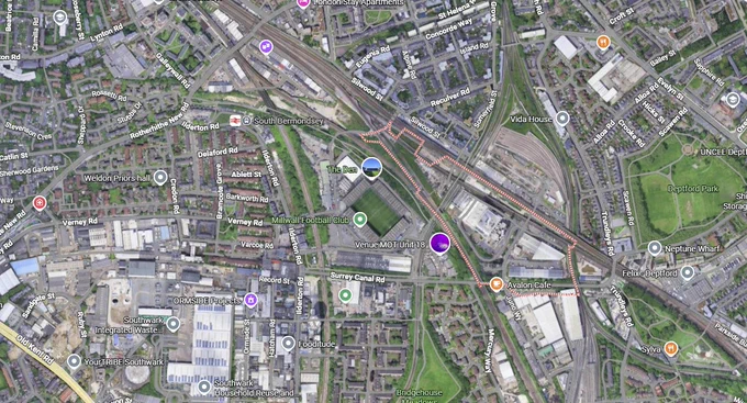 A Google map showing a postcode area around Landmann Road, where LFB is responding to a fire.