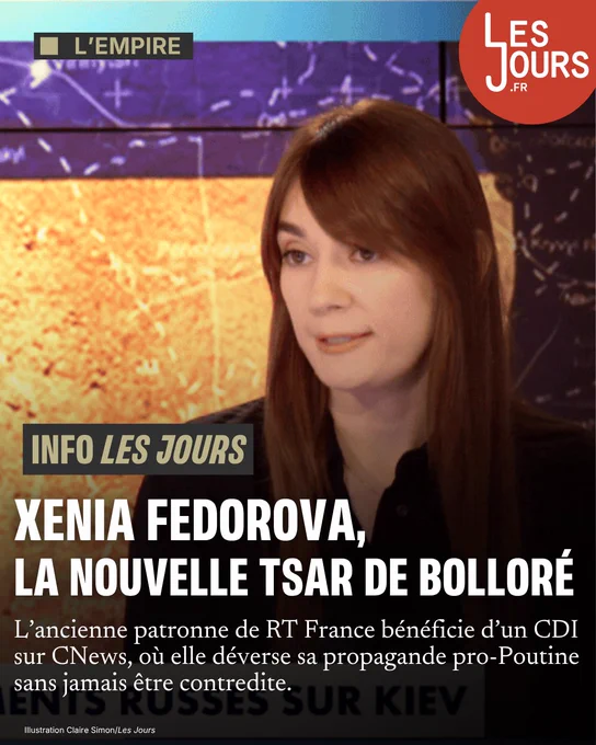 Capture d'écran de l’émission « L’Heure inter » sur CNews présentée par Olivier de Keranflec’h et où intervient Xena Fedorova