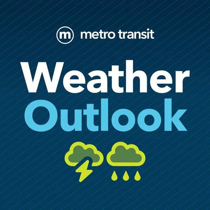 Text that reads 'Weather Outlook' with the Metro Transit logo and storm cloud icons.
