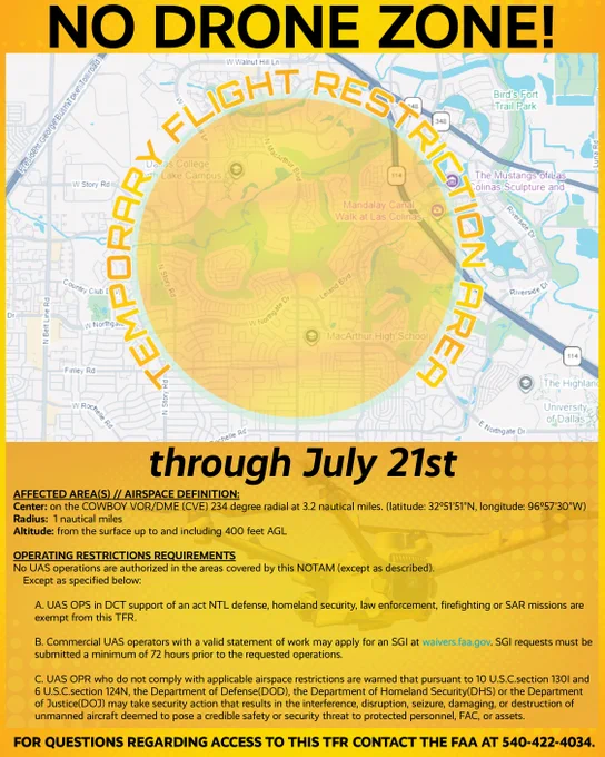 Image of Map for FAA Temporary Flight Restrictions through July 21, 2026