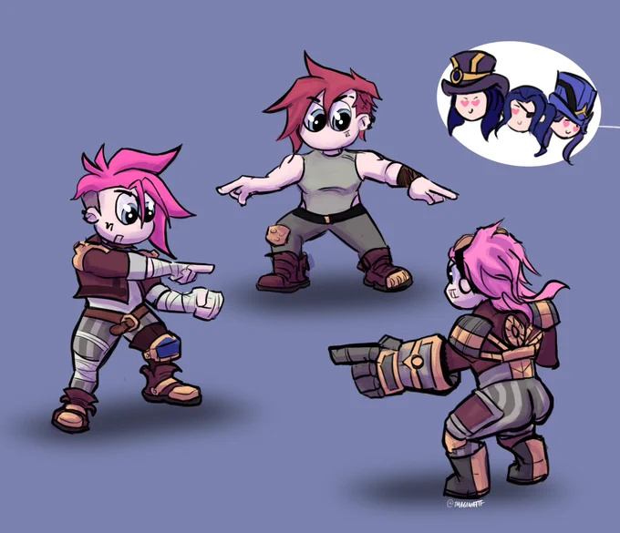 Silly digital doodle of chibi Vi’s referencing the spiderman meme lol
